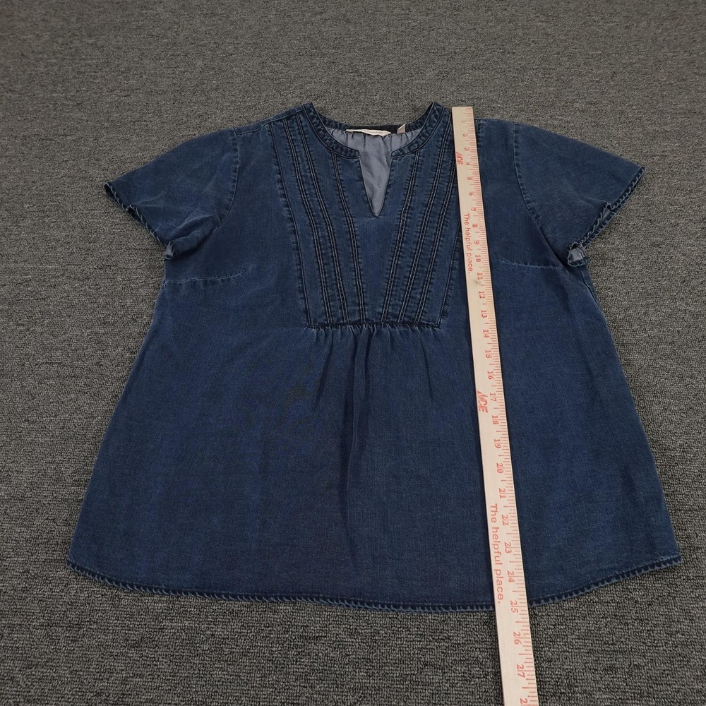 Soft Surroundings Tunic Top Womens Medium Blue Tencel Denim Short Sleeve Pleated - Picture 6 of 10